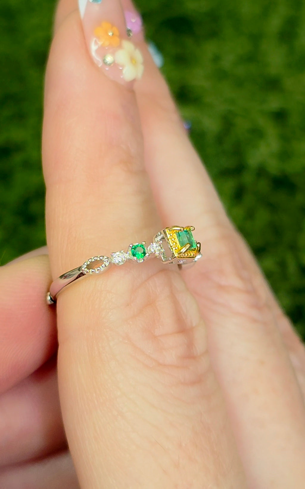 Dainty Square Emerald Ring