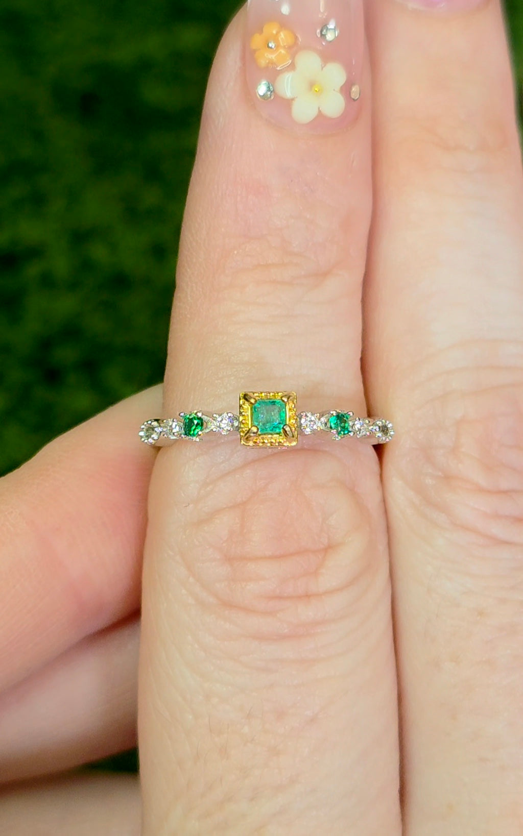 Dainty Square Emerald Ring
