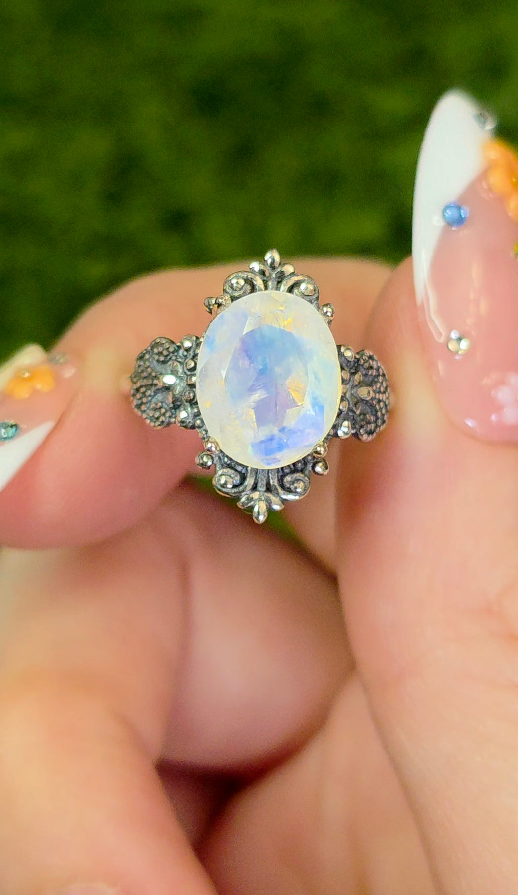 Rainbow Moonstone Filigree Ring