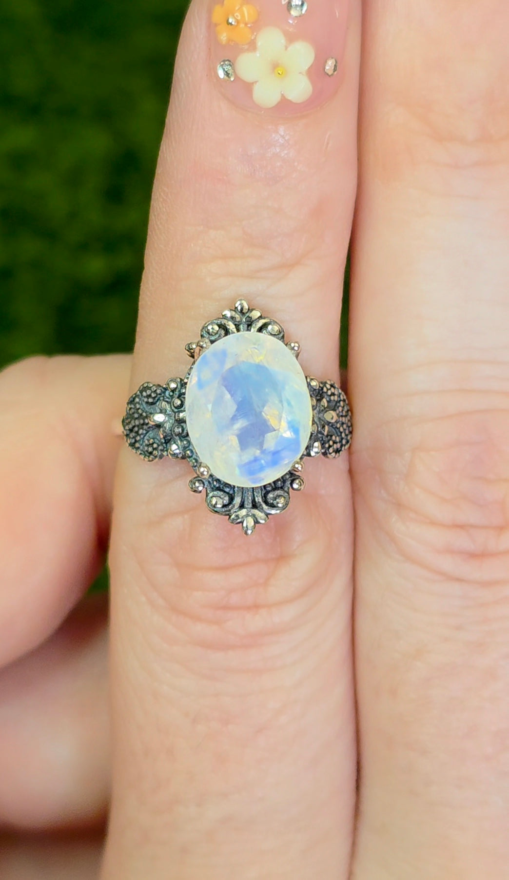 Rainbow Moonstone Filigree Ring