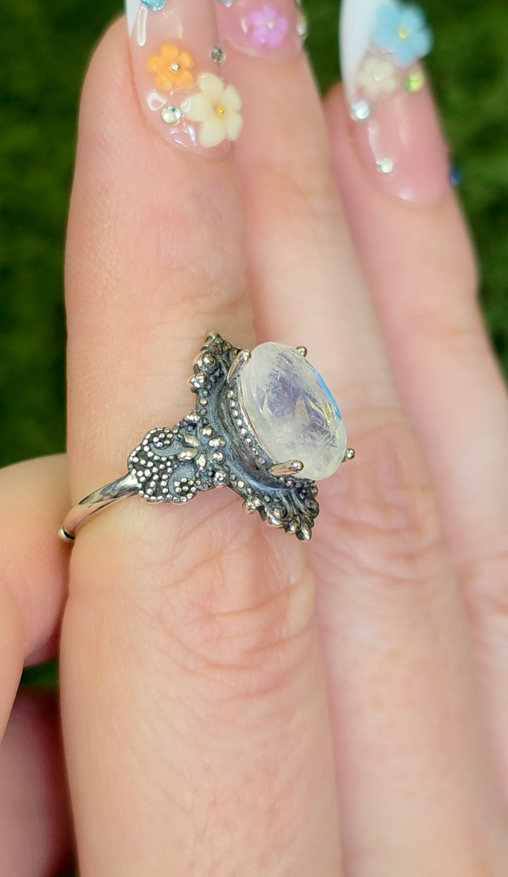 Rainbow Moonstone Filigree Ring