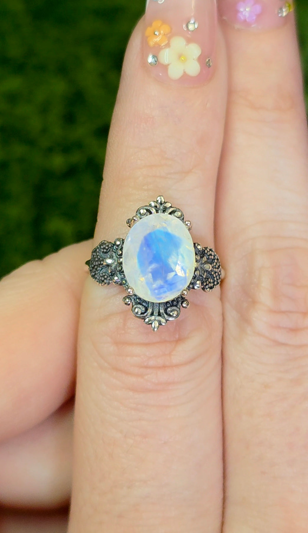 Rainbow Moonstone Filigree Ring