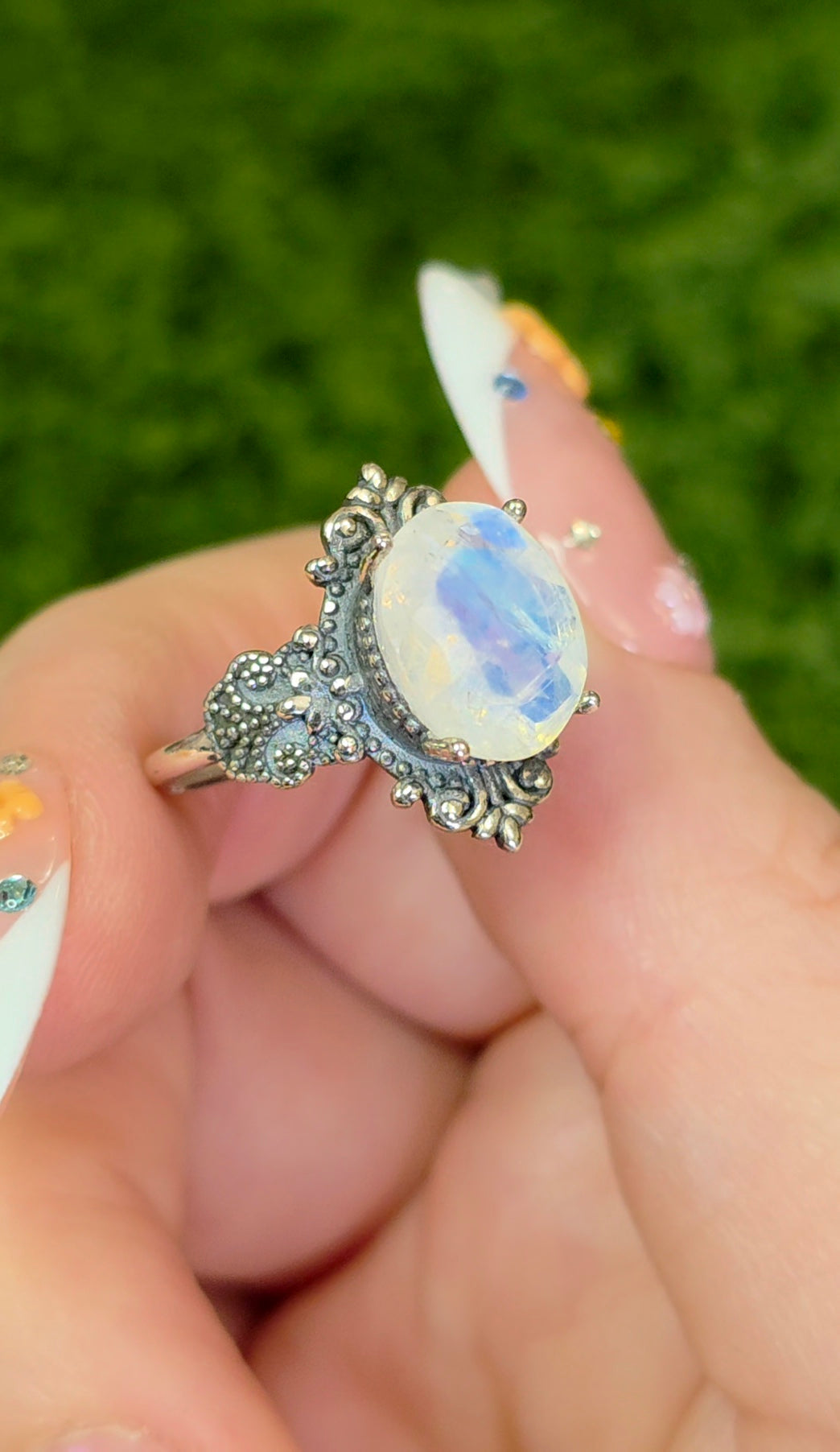 Rainbow Moonstone Filigree Ring