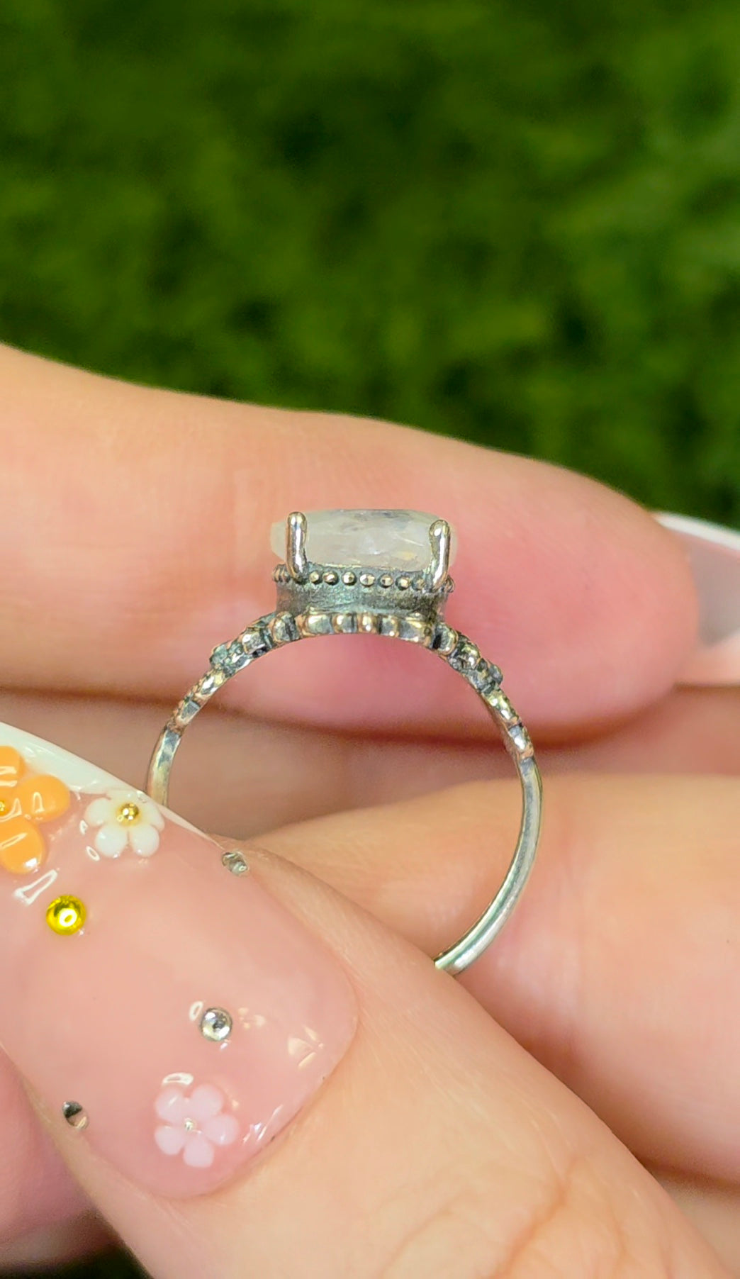 Rainbow Moonstone Filigree Ring