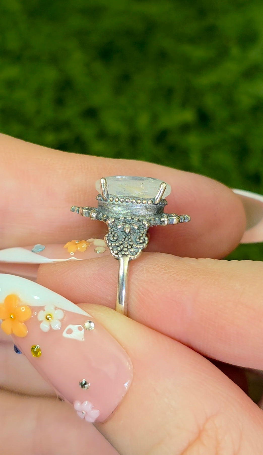 Rainbow Moonstone Filigree Ring