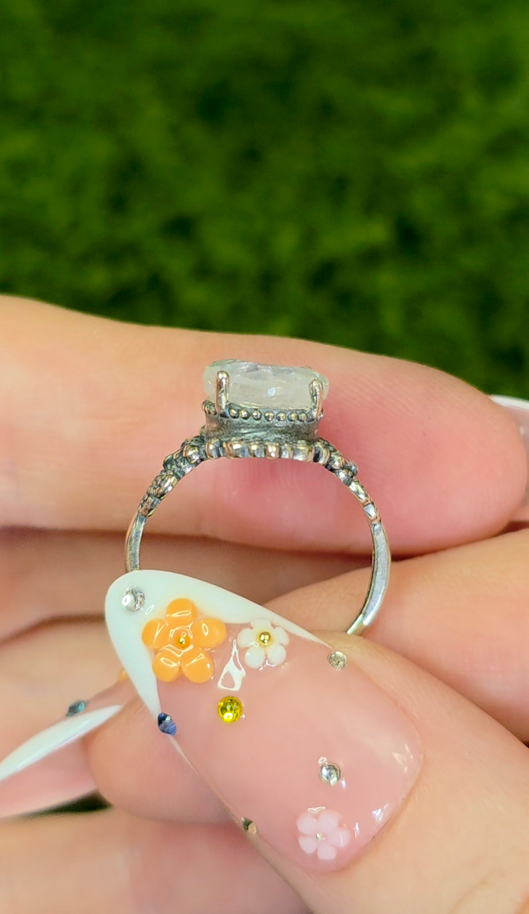 Rainbow Moonstone Filigree Ring