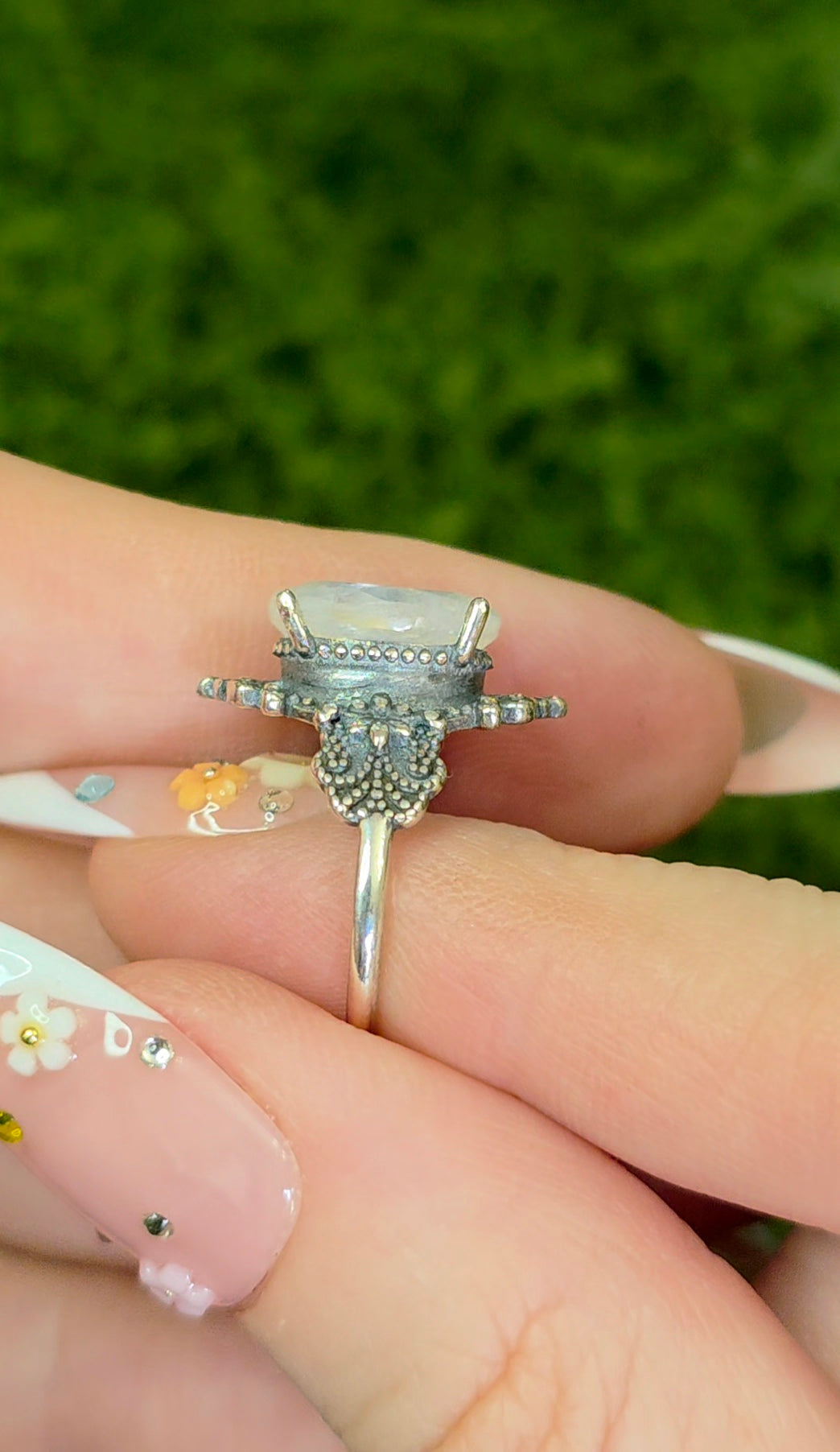 Rainbow Moonstone Filigree Ring