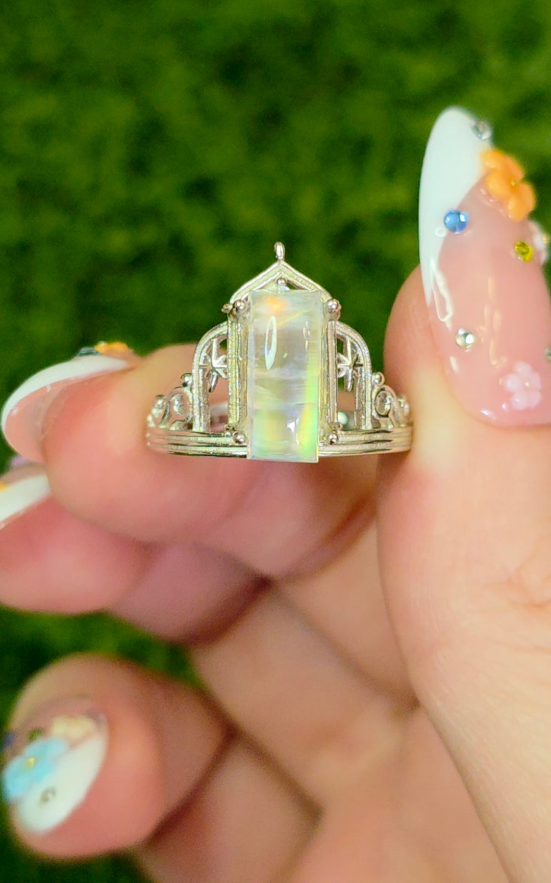 Rainbow Moonstone Dimension Door Ring