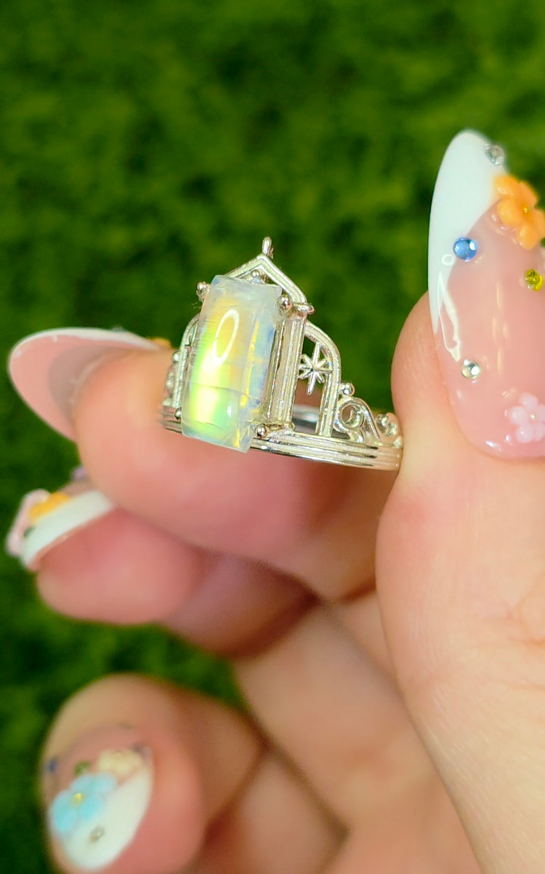 Rainbow Moonstone Dimension Door Ring