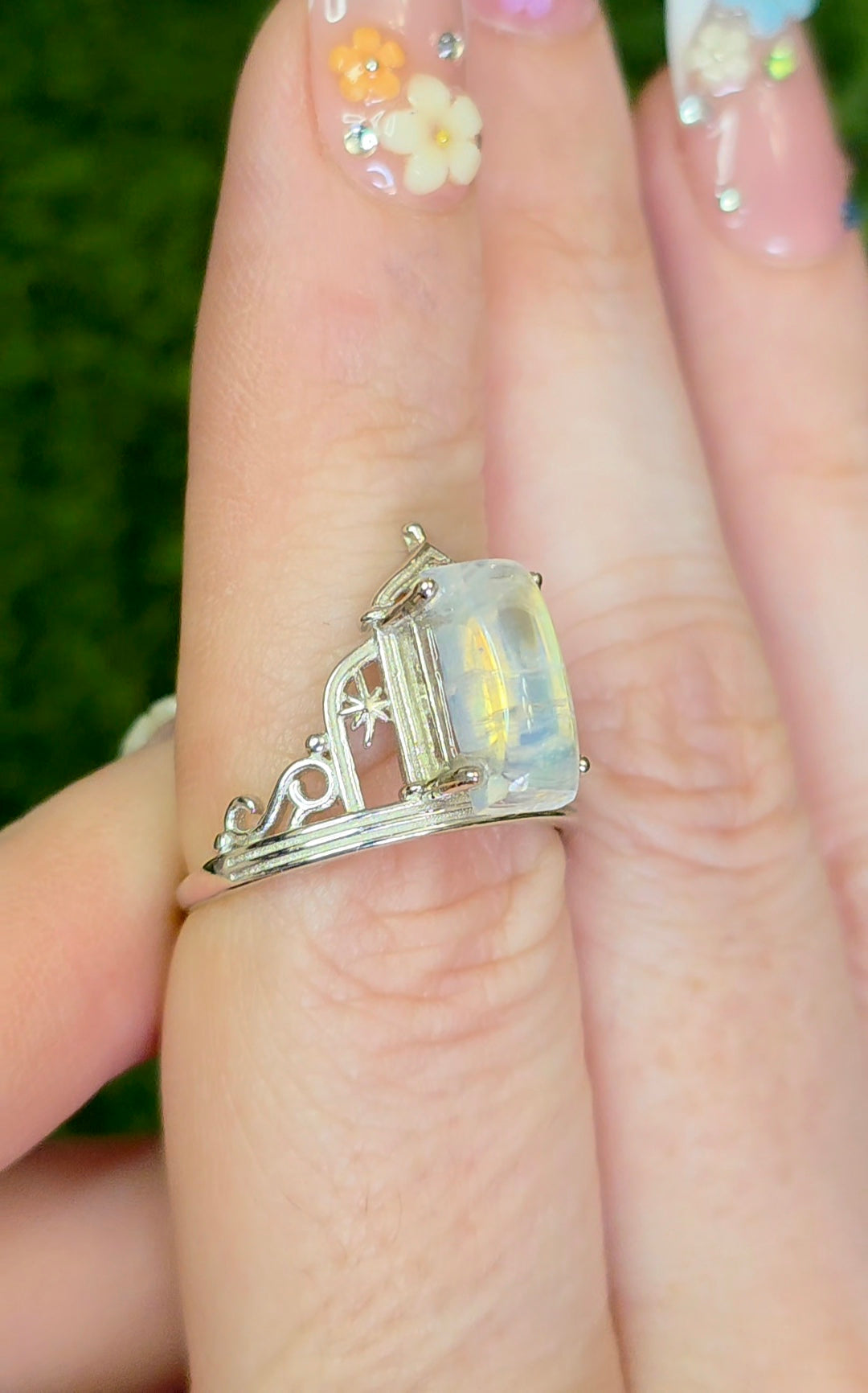 Rainbow Moonstone Dimension Door Ring