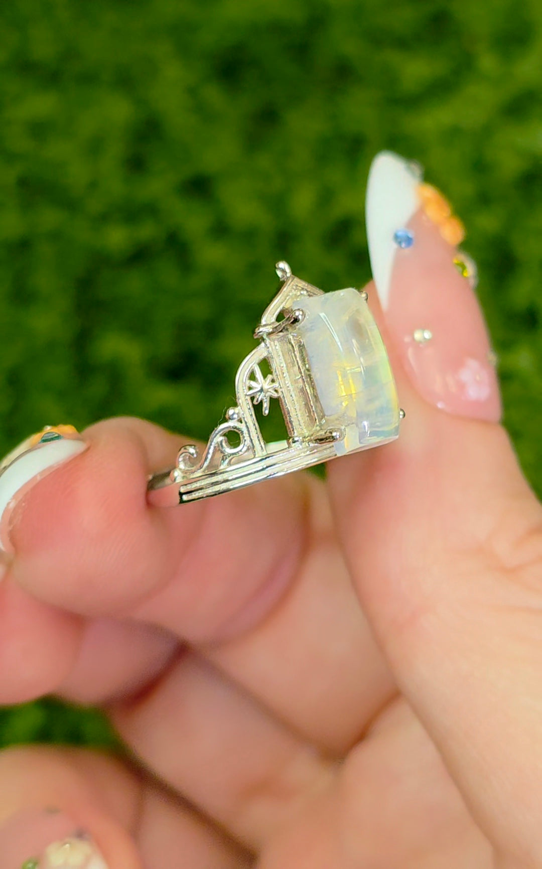 Rainbow Moonstone Dimension Door Ring