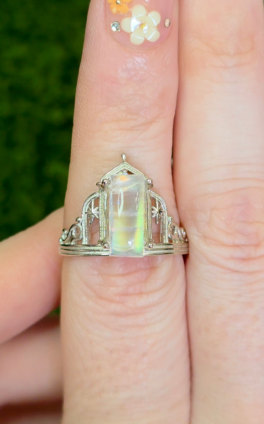 Rainbow Moonstone Dimension Door Ring