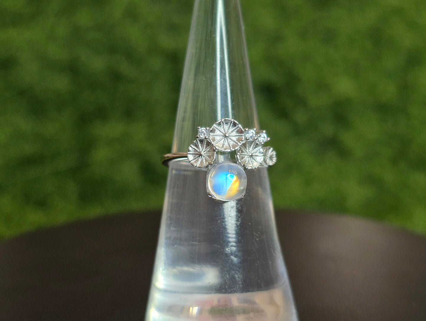 Rainbow Moonstone Lilypad Ring