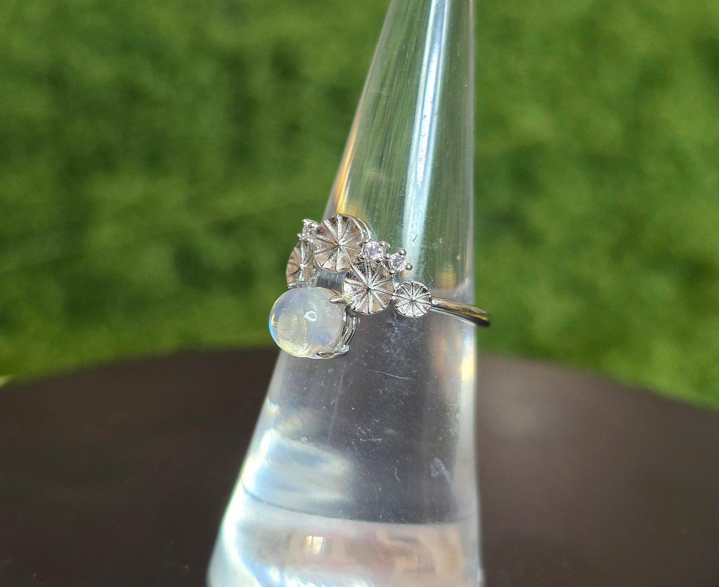 Rainbow Moonstone Lilypad Ring