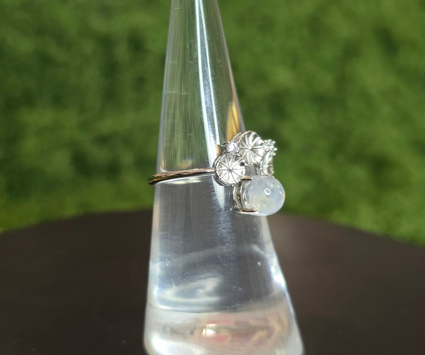 Rainbow Moonstone Lilypad Ring