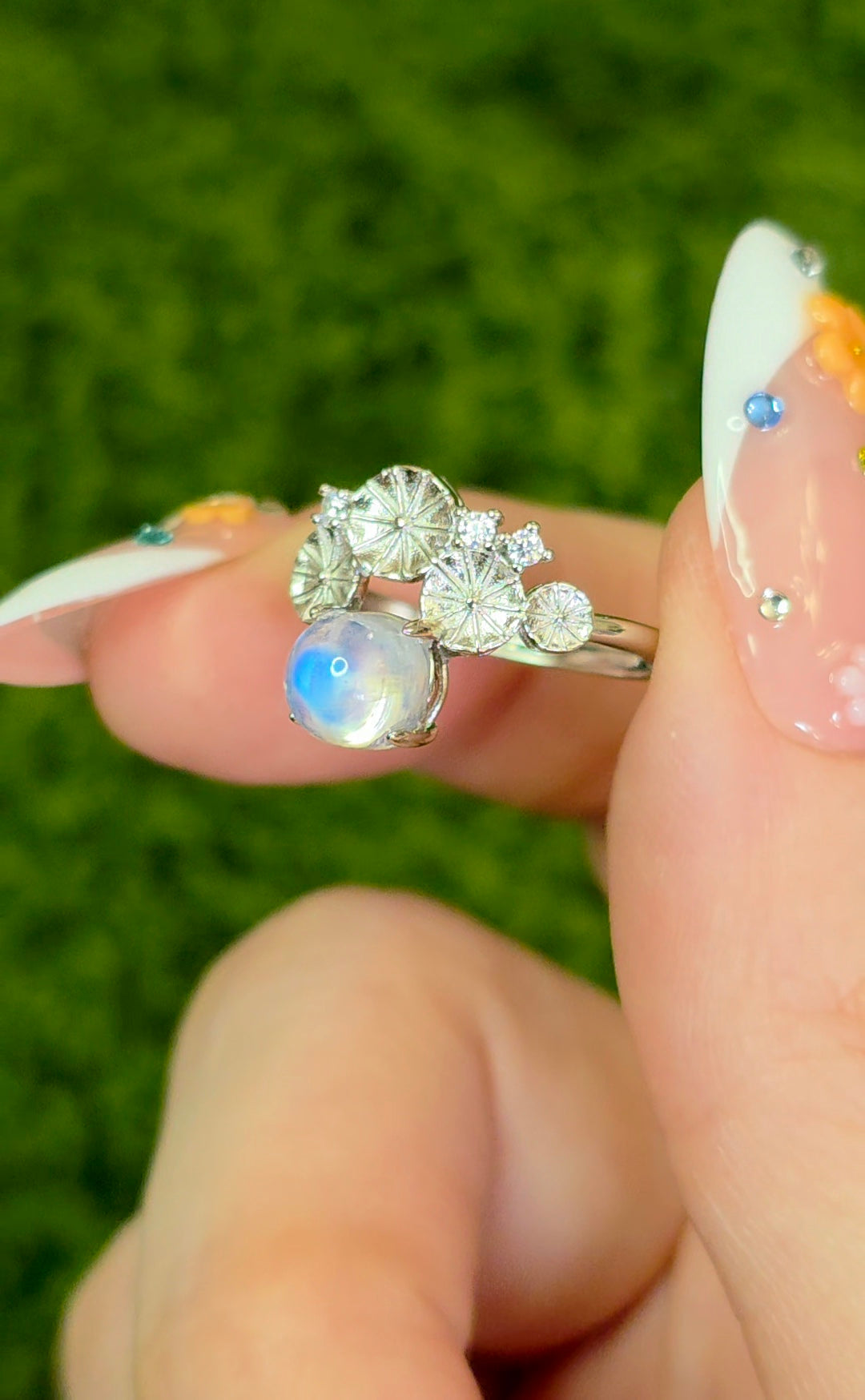 Rainbow Moonstone Lilypad Ring