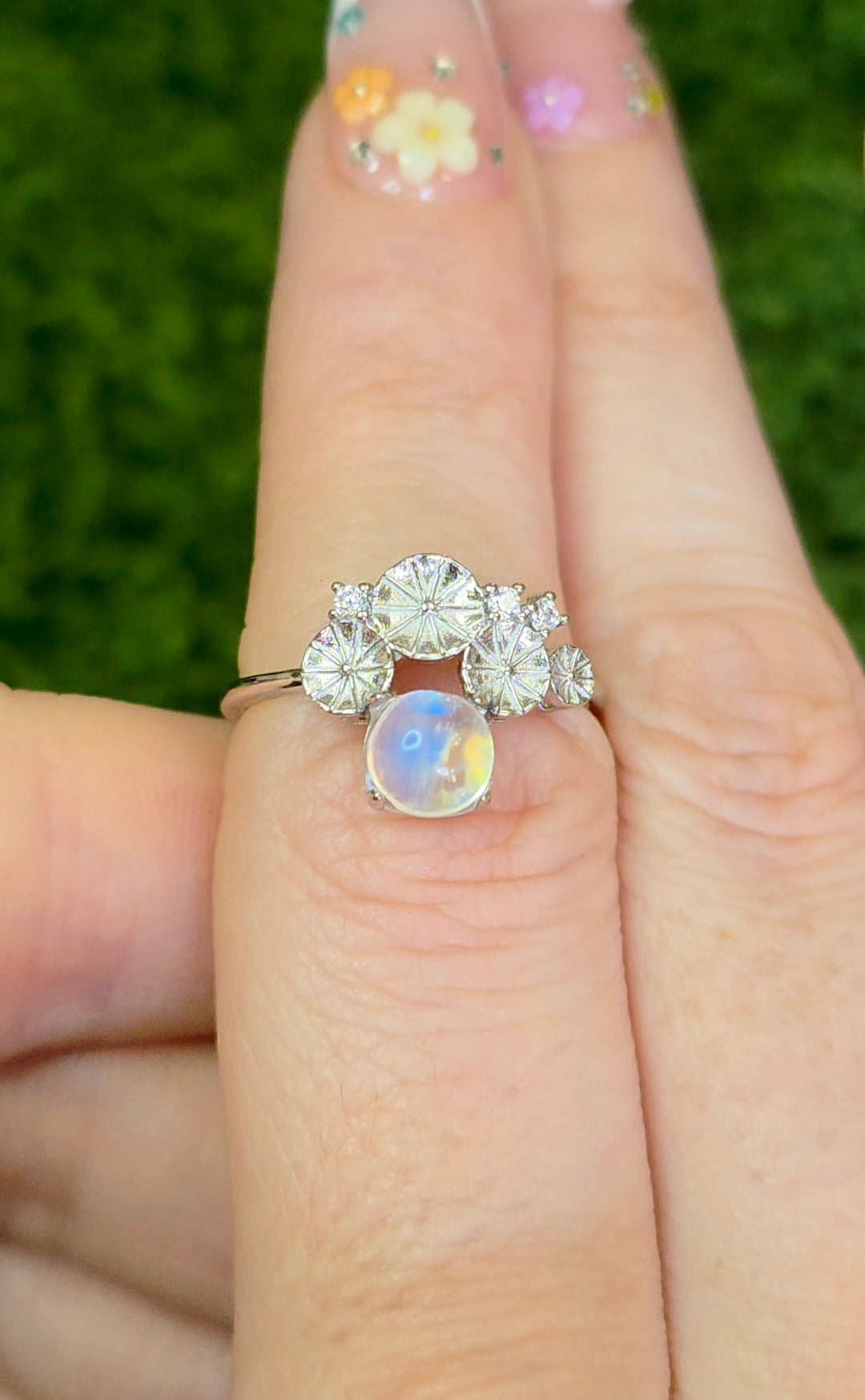 Rainbow Moonstone Lilypad Ring