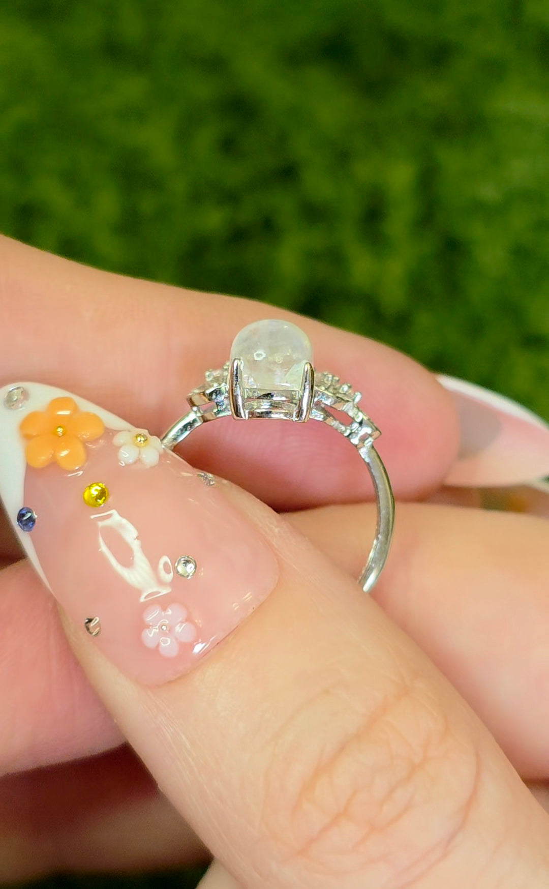 Rainbow Moonstone Lilypad Ring