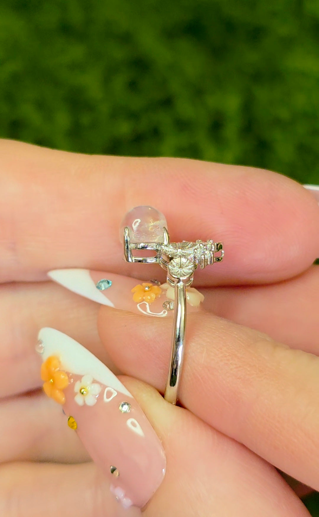 Rainbow Moonstone Lilypad Ring