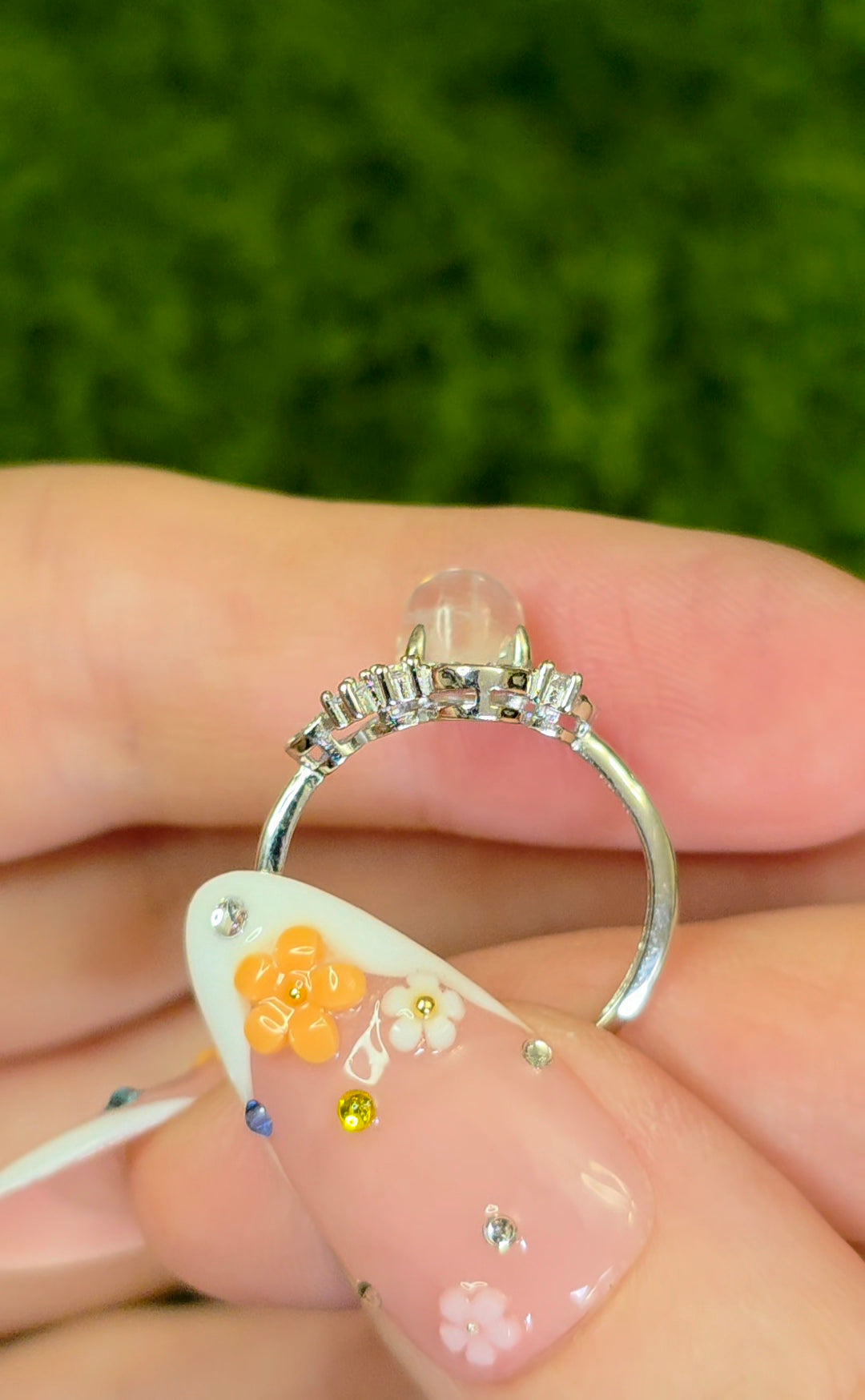 Rainbow Moonstone Lilypad Ring