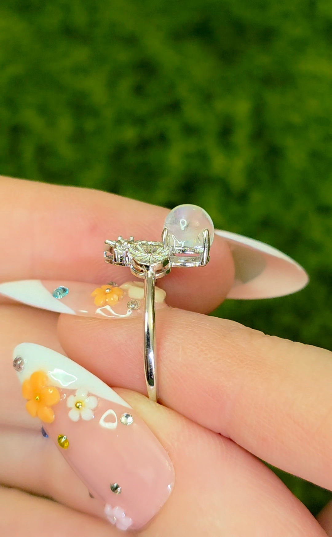 Rainbow Moonstone Lilypad Ring