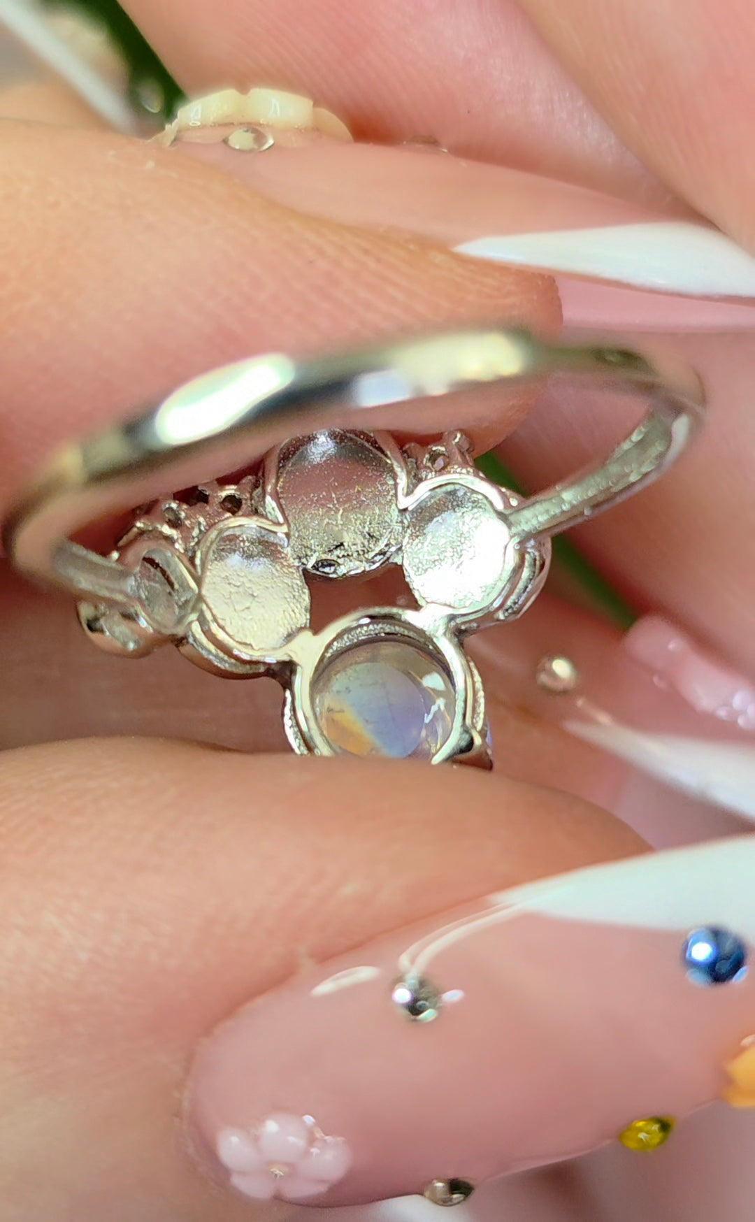 Rainbow Moonstone Lilypad Ring