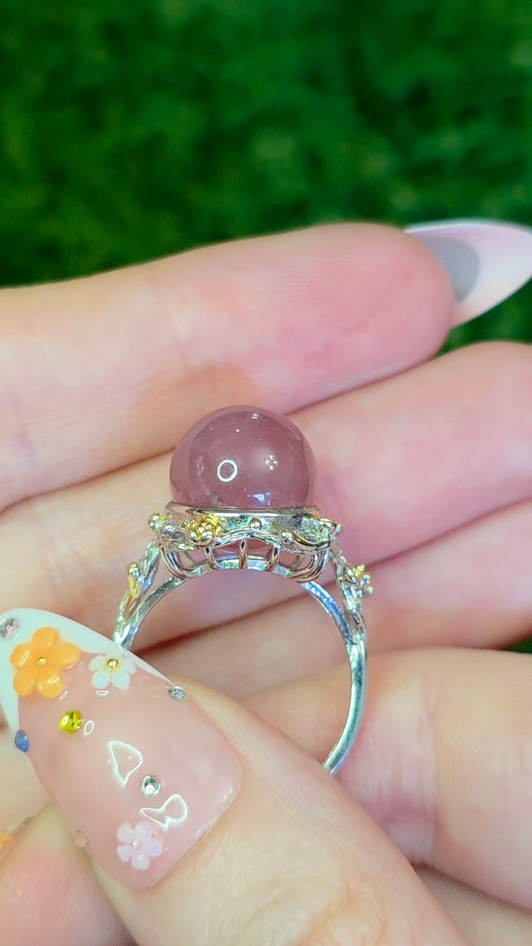 Lavender Rose Quartz Sphere Ring B