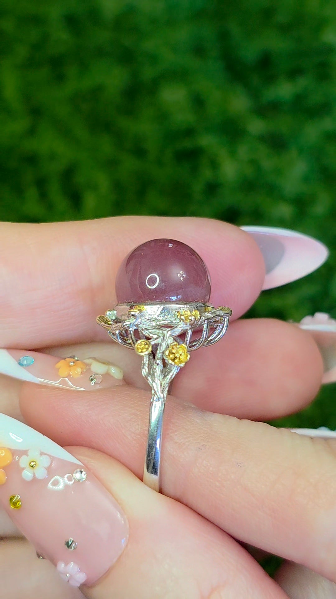 Lavender Rose Quartz Sphere Ring B