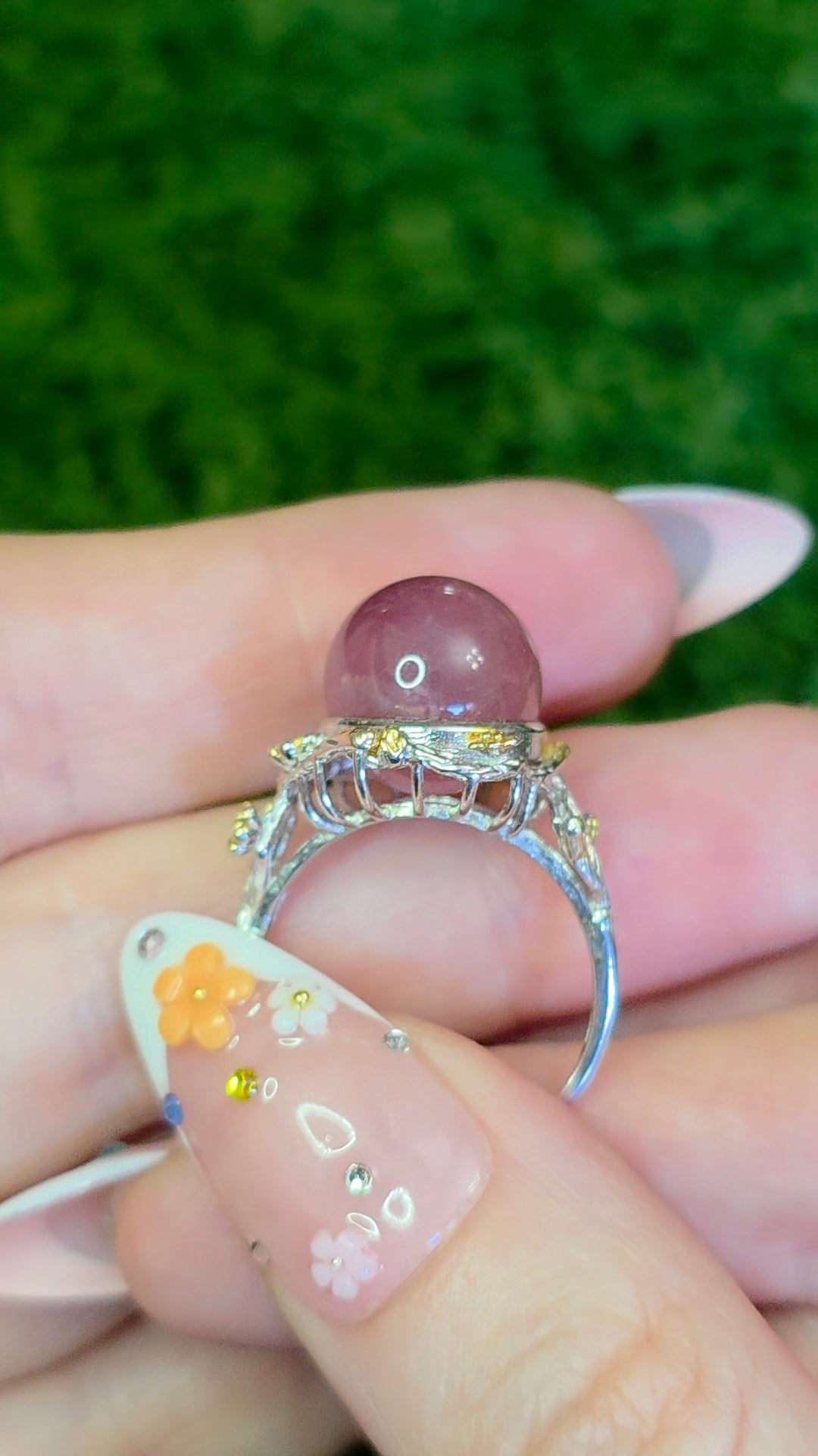 Lavender Rose Quartz Sphere Ring B