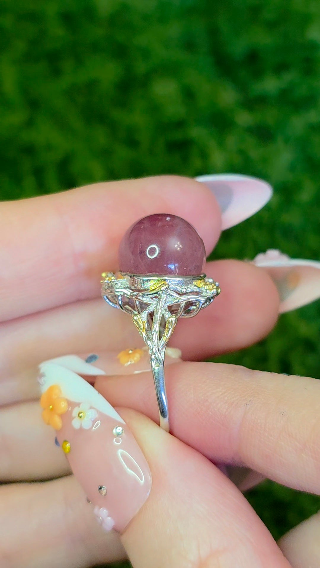 Lavender Rose Quartz Sphere Ring B