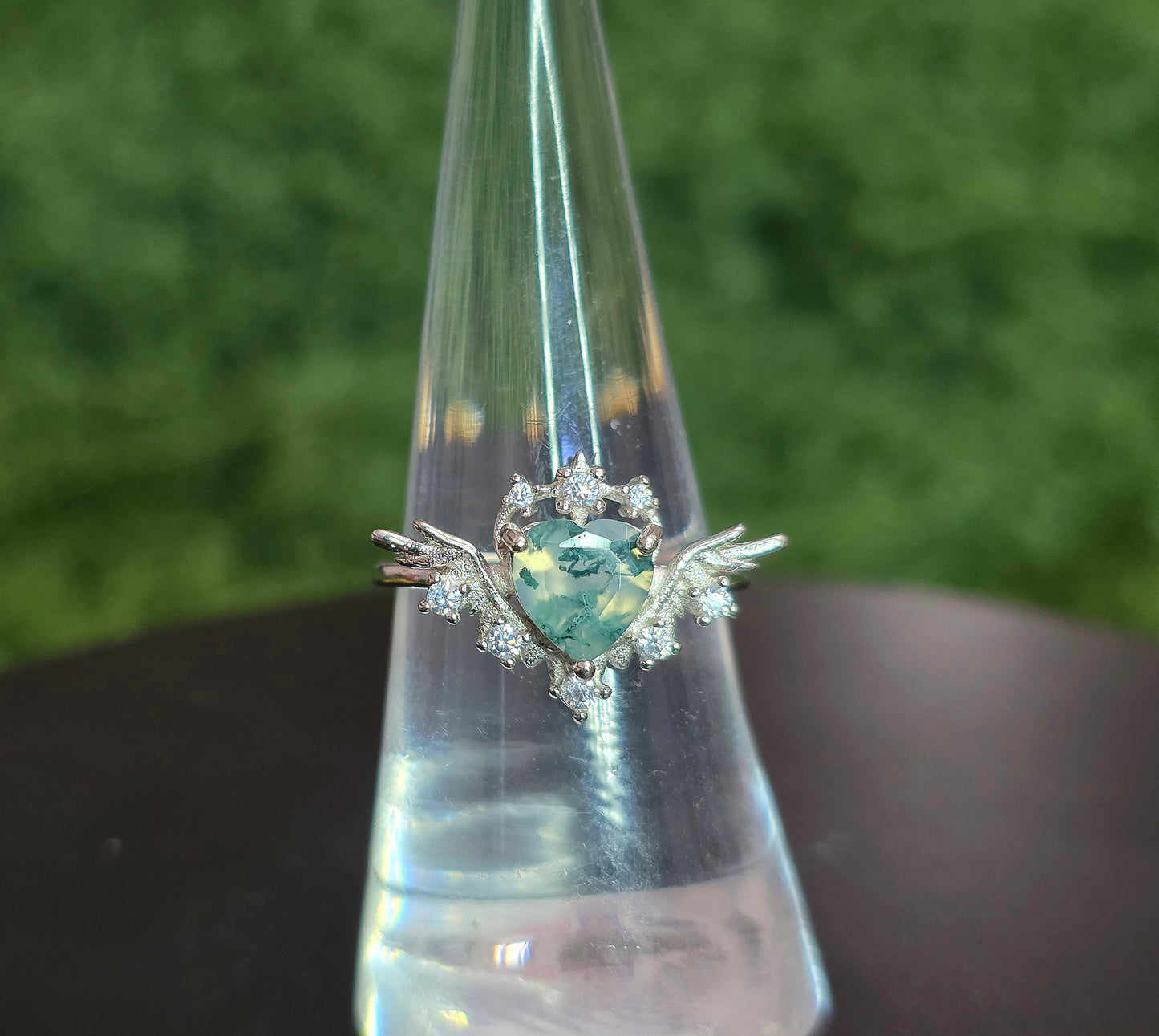 Moss Agate Heart Ring