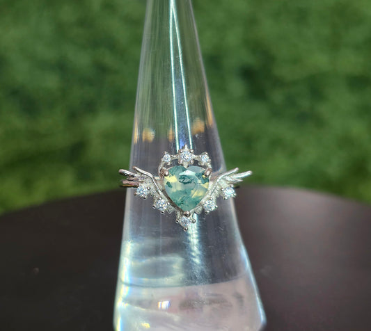 Moss Agate Heart Ring