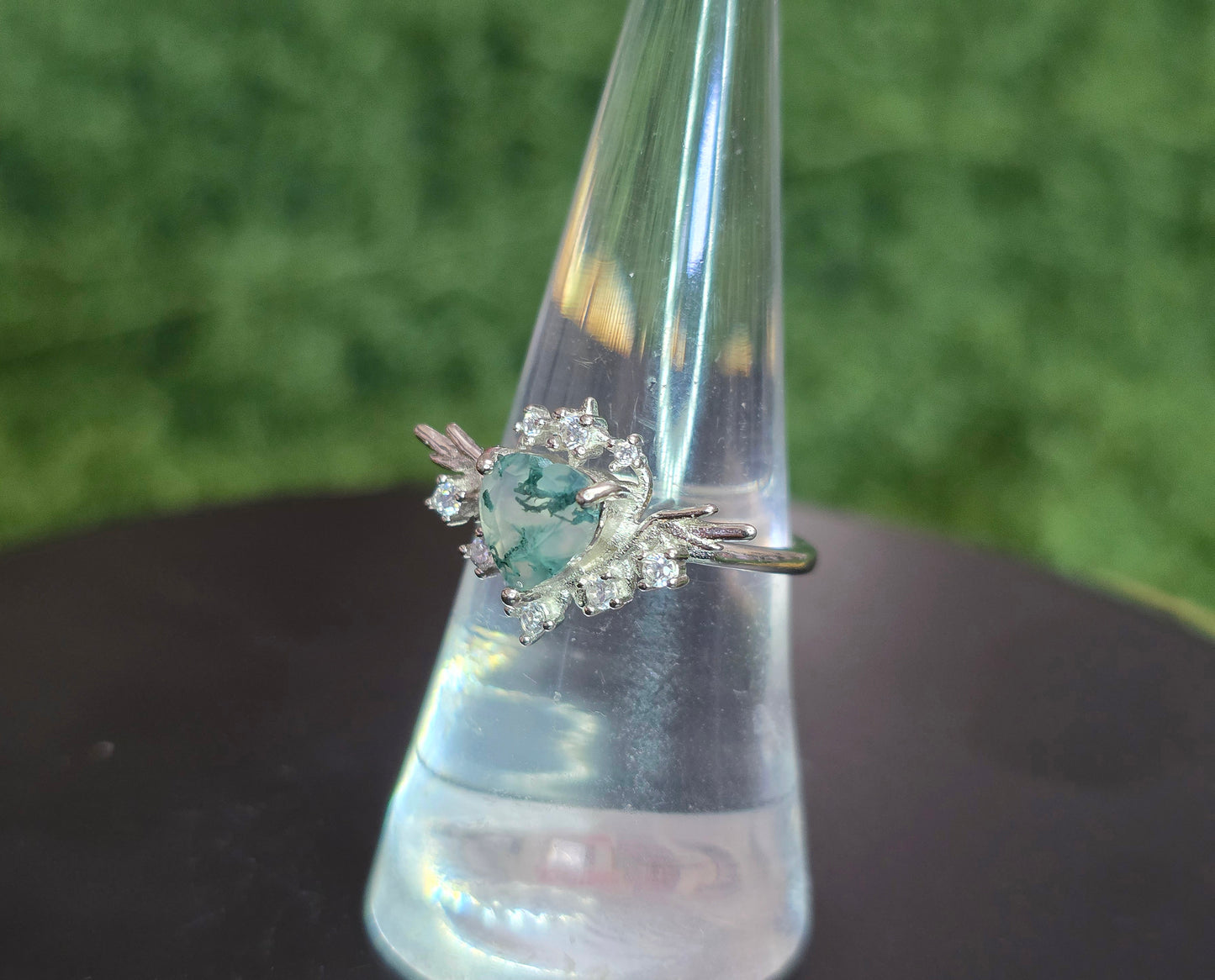 Moss Agate Heart Ring