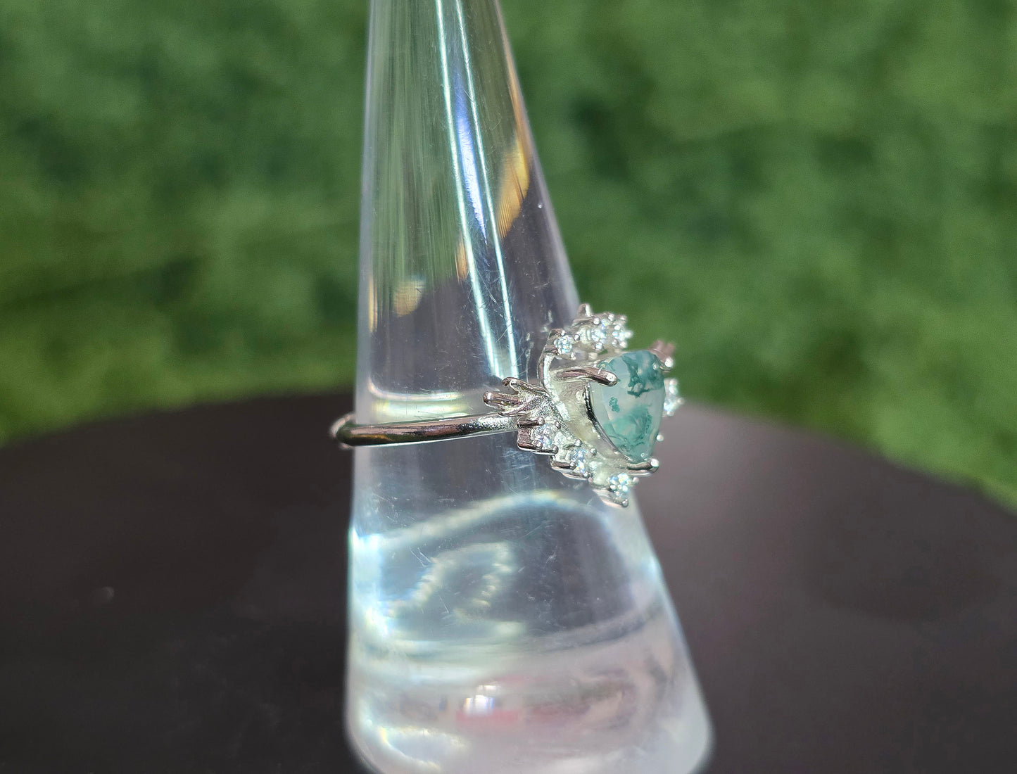 Moss Agate Heart Ring