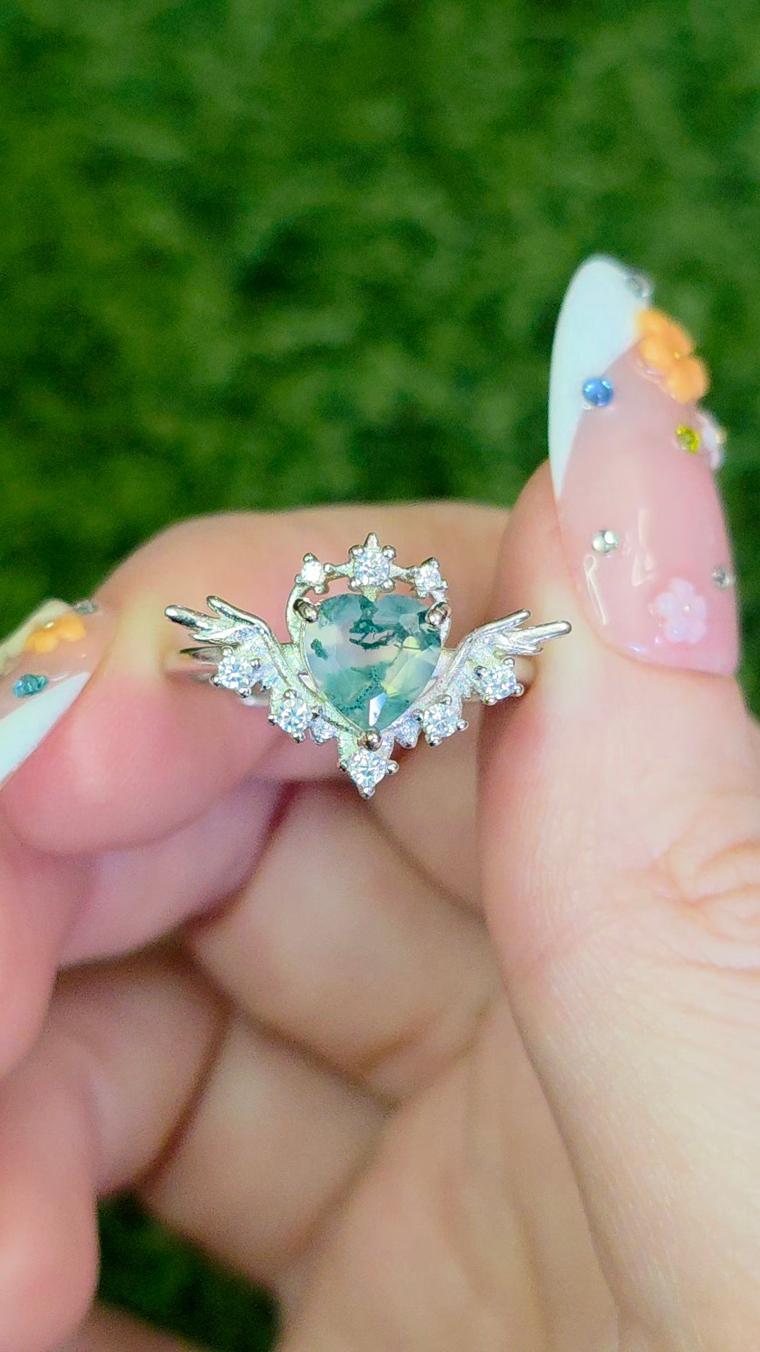 Moss Agate Heart Ring