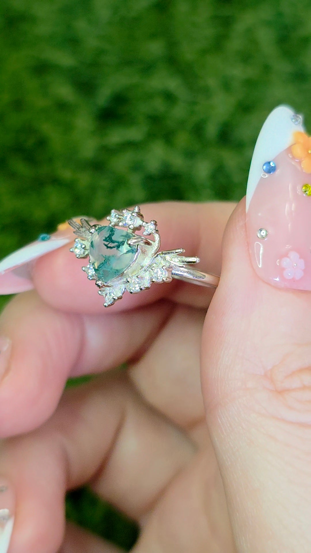 Moss Agate Heart Ring