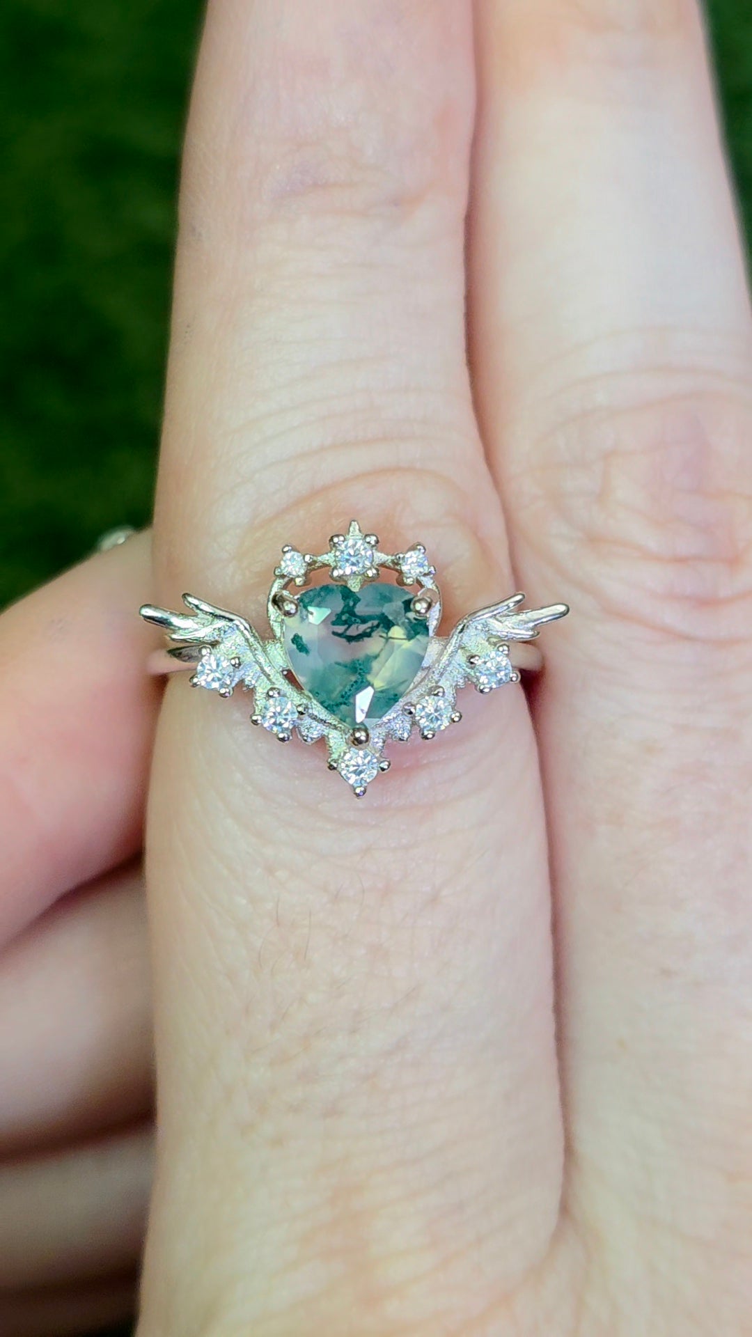 Moss Agate Heart Ring