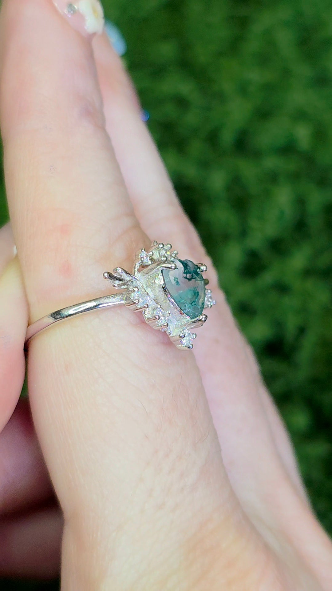 Moss Agate Heart Ring