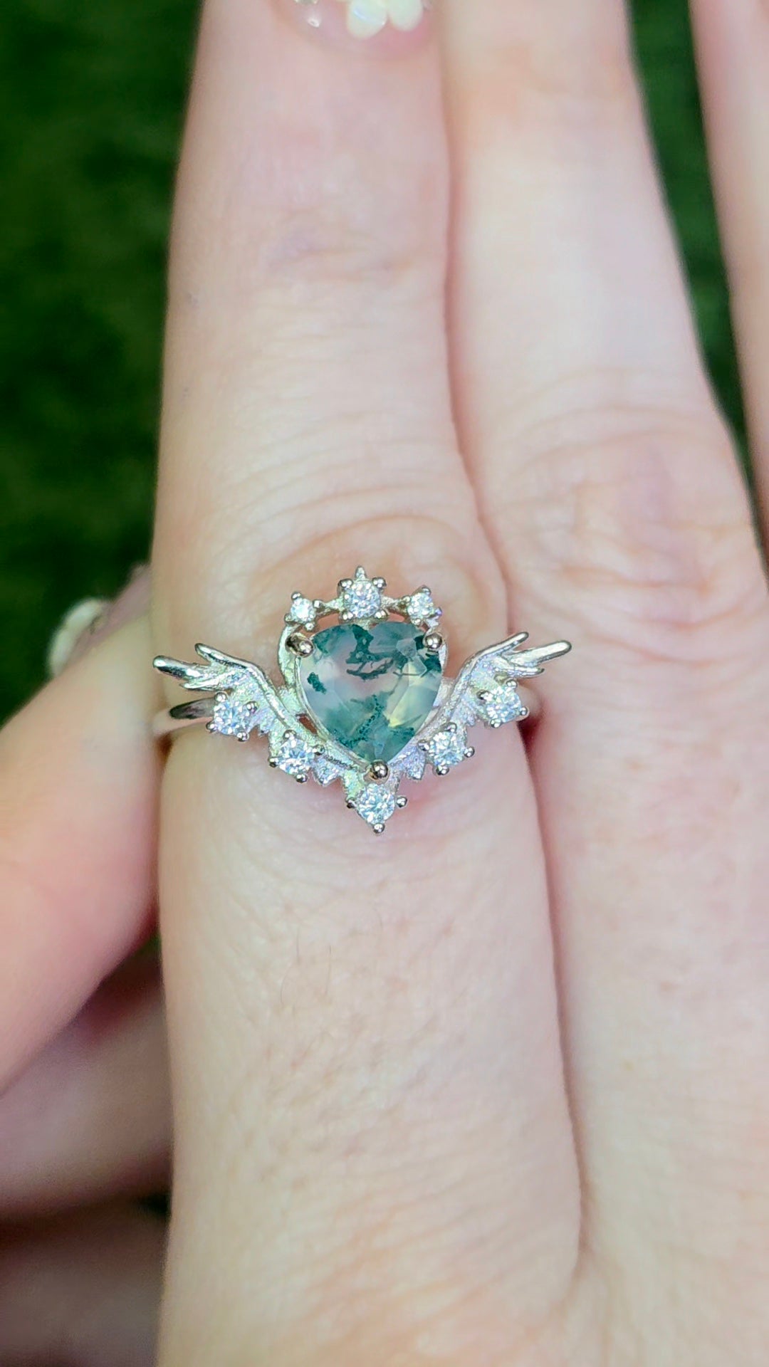 Moss Agate Heart Ring