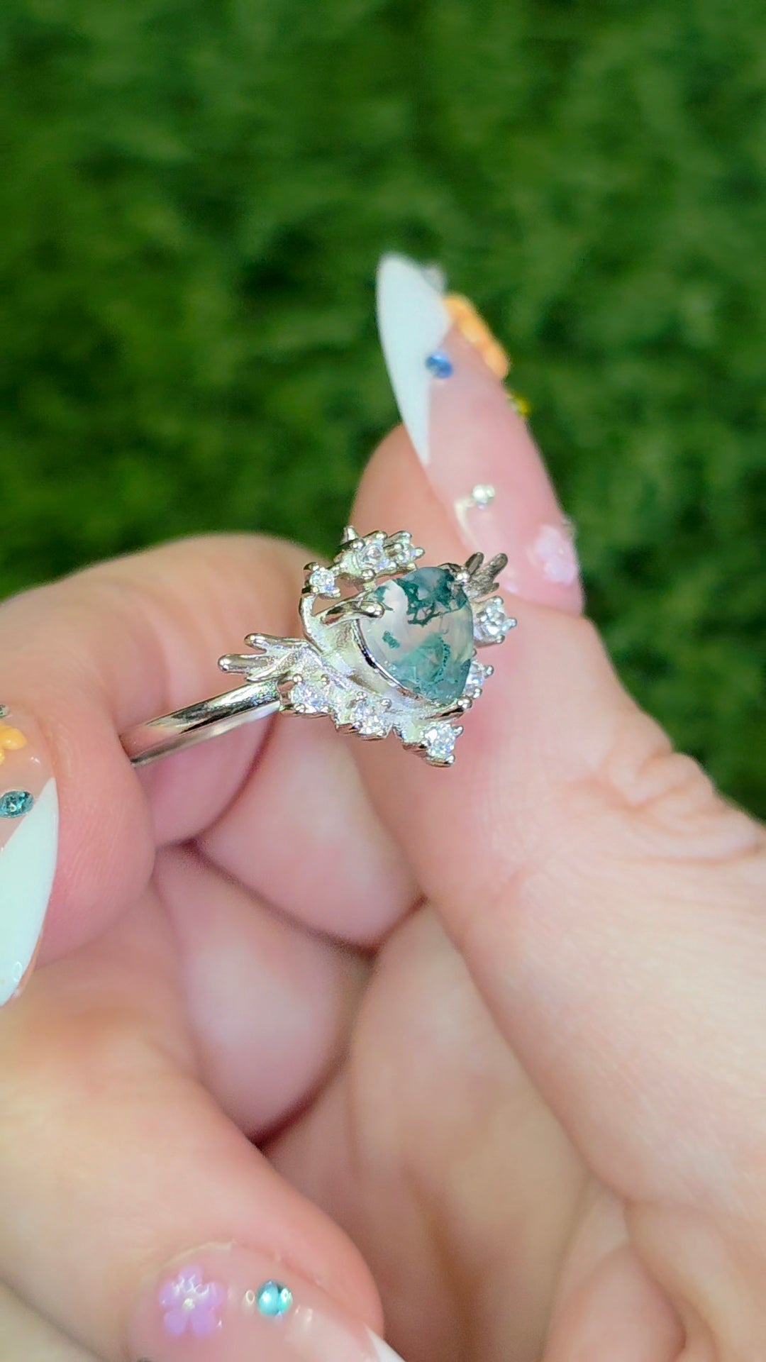 Moss Agate Heart Ring