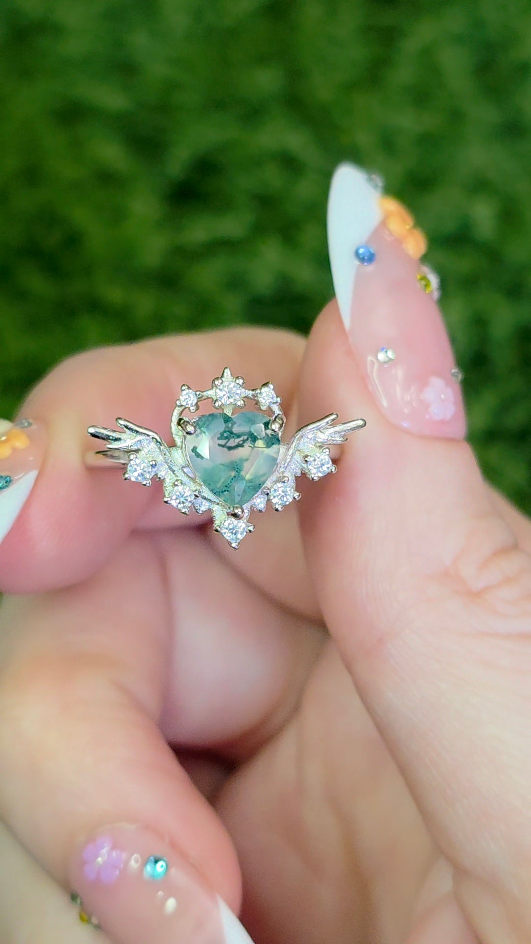 Moss Agate Heart Ring