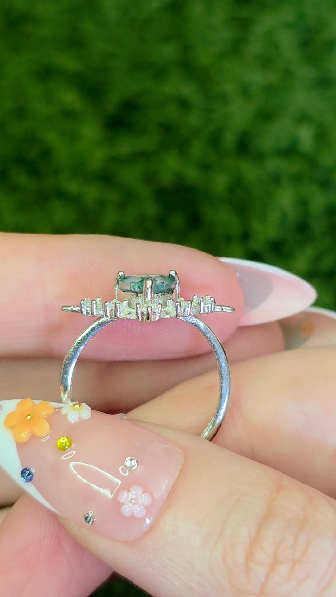 Moss Agate Heart Ring