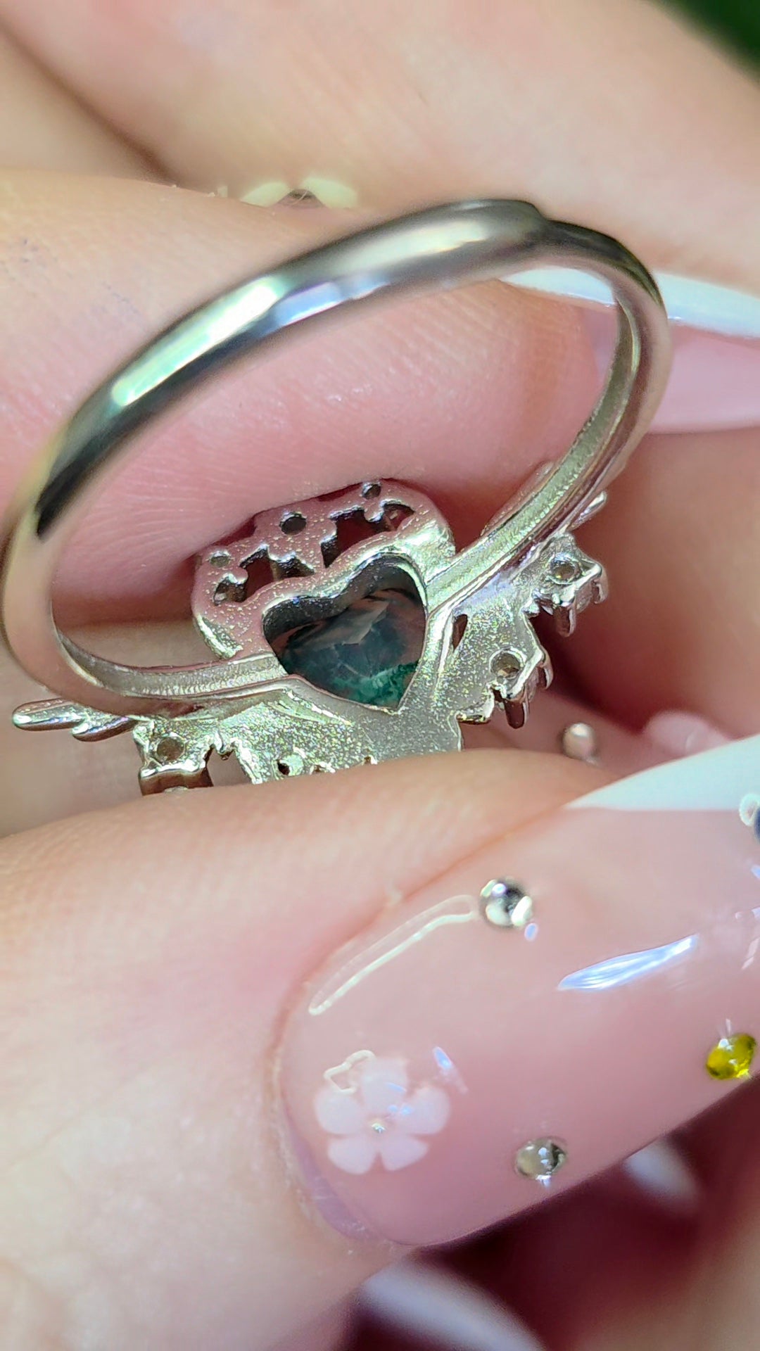 Moss Agate Heart Ring