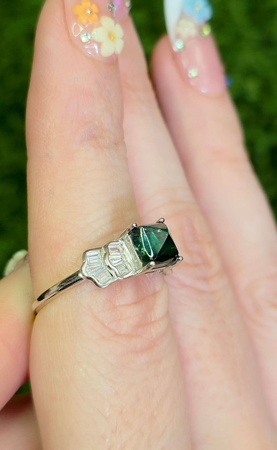 Green Tourmaline Sugarloaf Ring