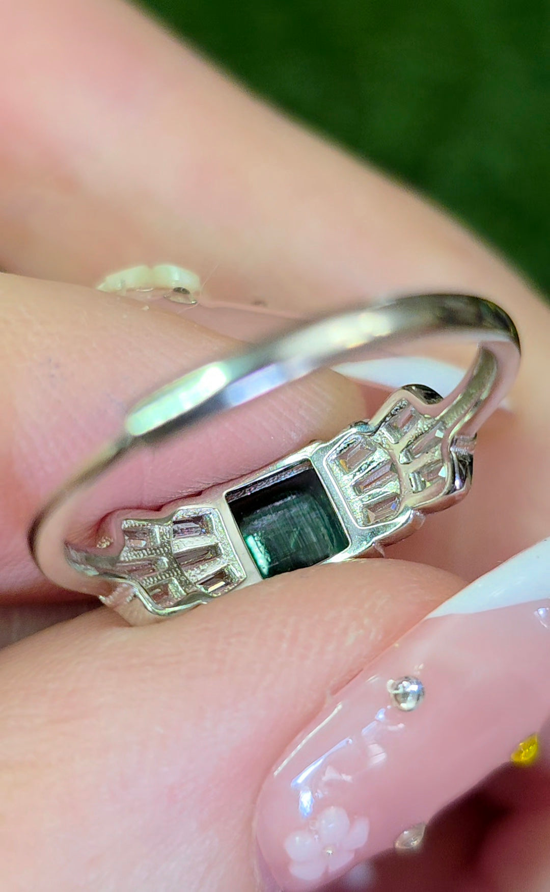 Green Tourmaline Sugarloaf Ring