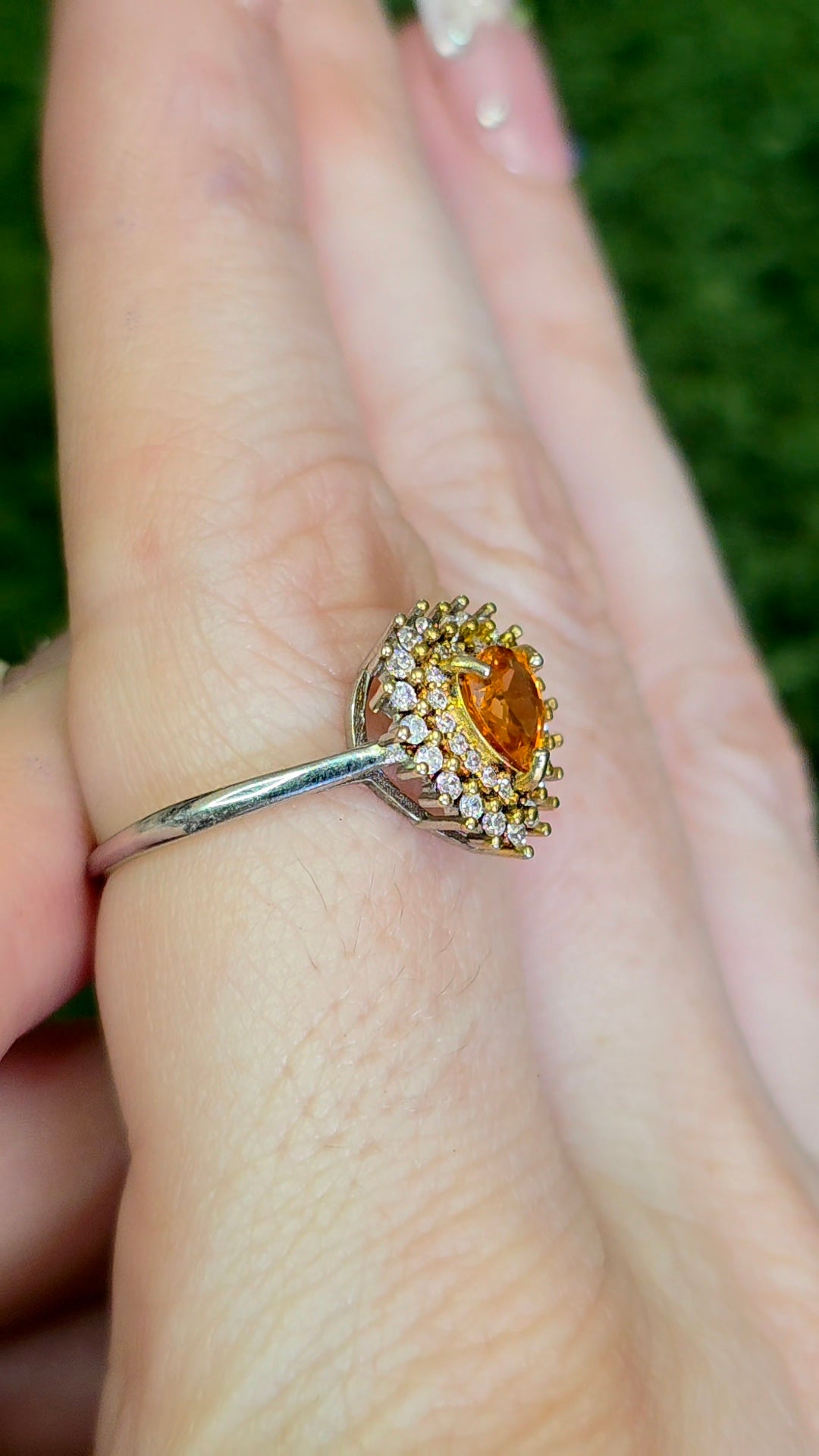 Orange Sapphire Pear Ring