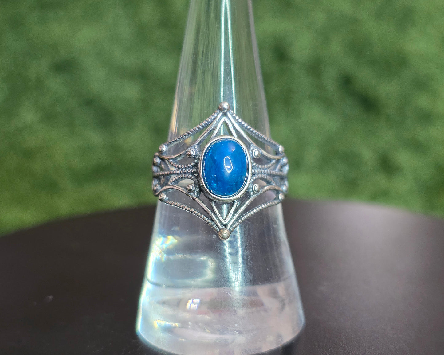 Blue Apatite Filigree Ring