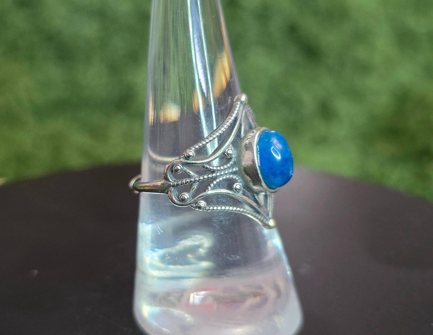 Blue Apatite Filigree Ring