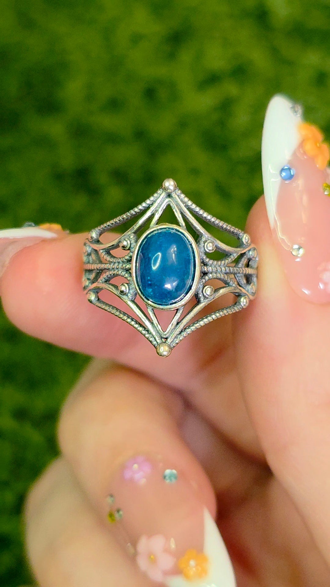 Blue Apatite Filigree Ring