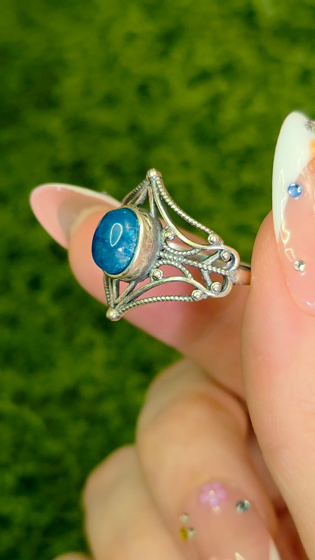 Blue Apatite Filigree Ring